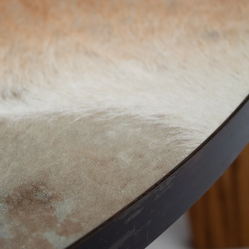 2 Coffee Tables in Wood and Cowhide