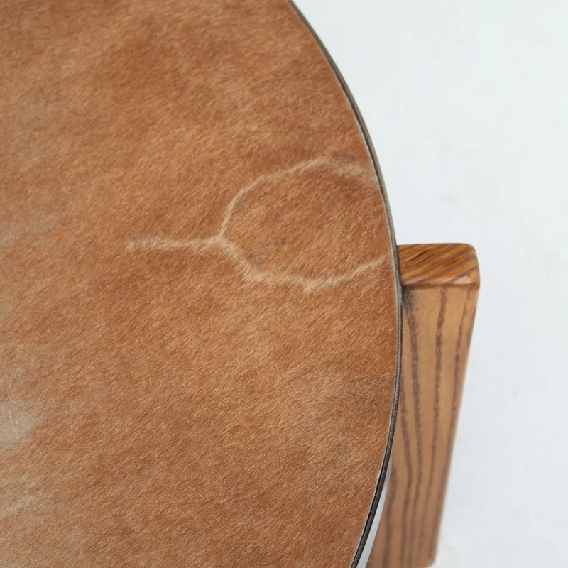 2 Coffee Tables in Wood and Cowhide