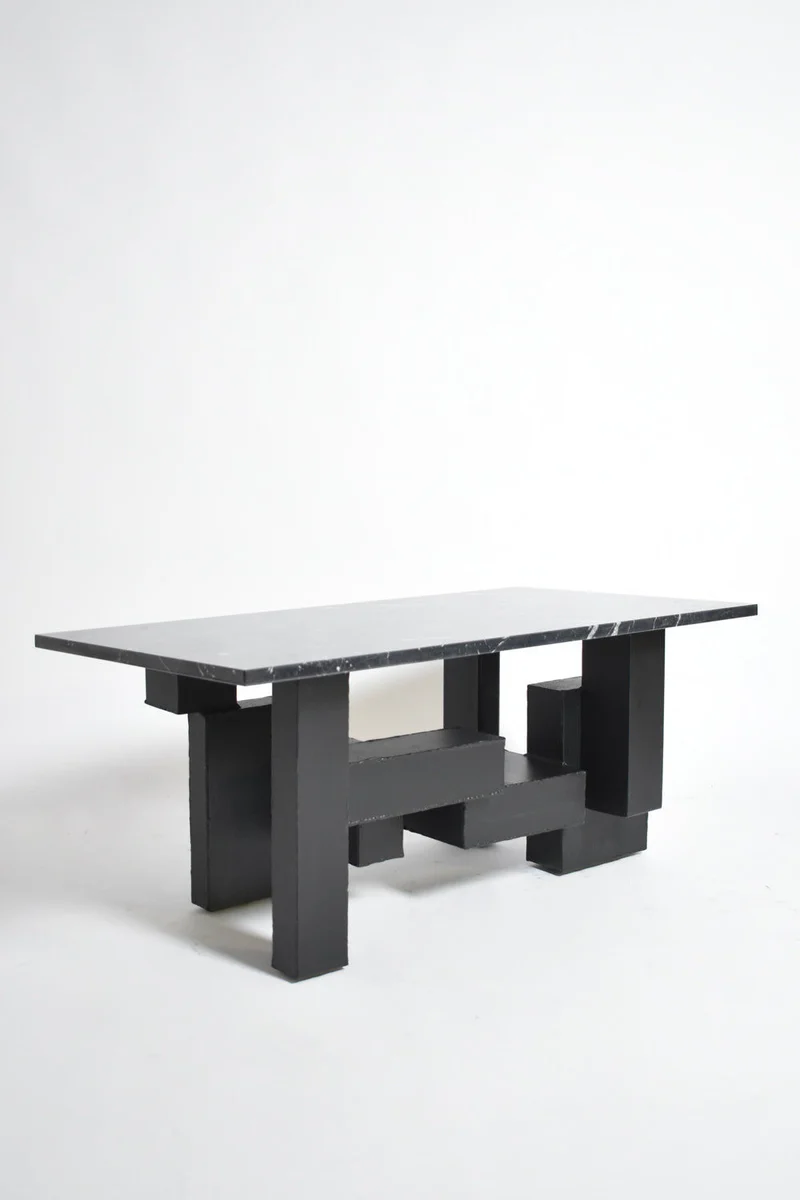 Cubist Iron and Marble Coffee Table, 1980s
