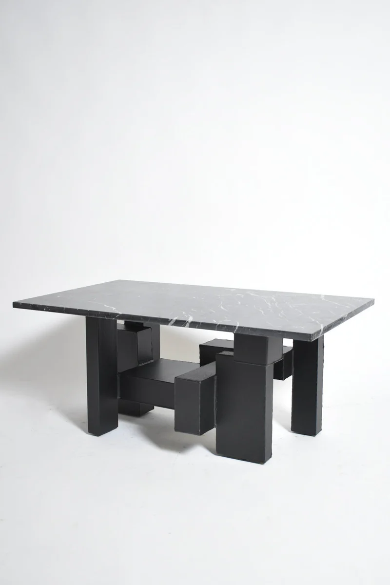 Cubist Iron and Marble Coffee Table, 1980s