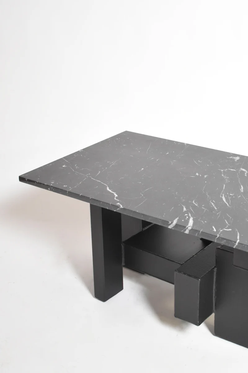 Cubist Iron and Marble Coffee Table, 1980s
