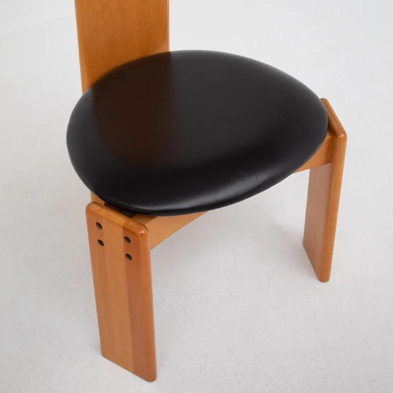 Set of Dining Chairs in Wood and Leather by Mario Marenco for Mobil Girgi
