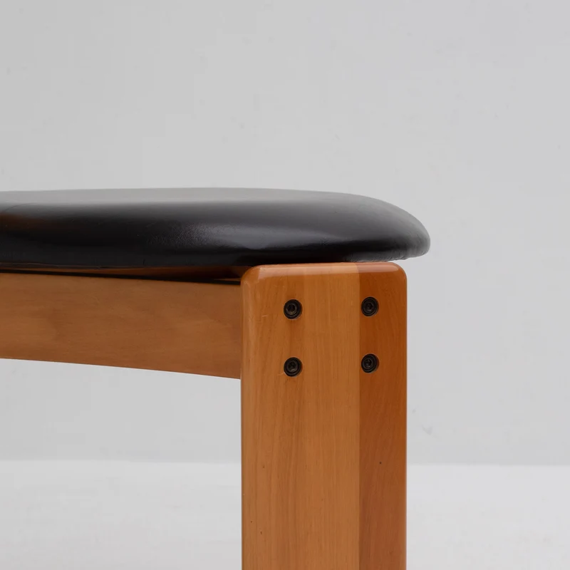 Set of Dining Chairs in Wood and Leather by Mario Marenco for Mobil Girgi