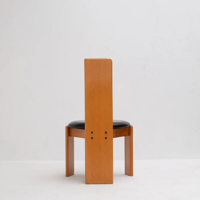 Set of Dining Chairs in Wood and Leather by Mario Marenco for Mobil Girgi