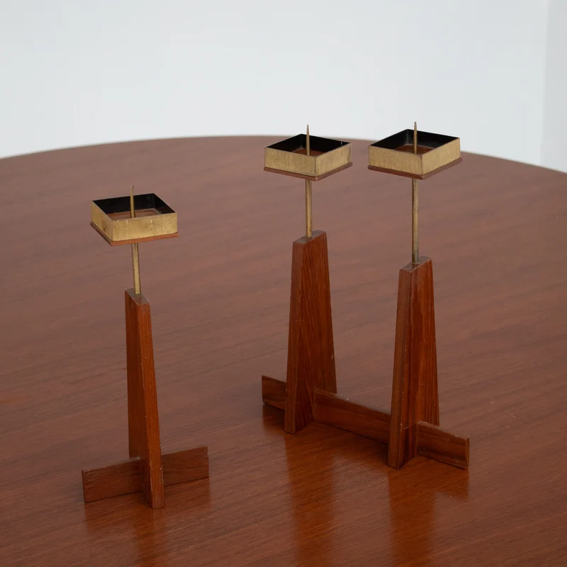 Vintage Candle Holders in Wood / Teak