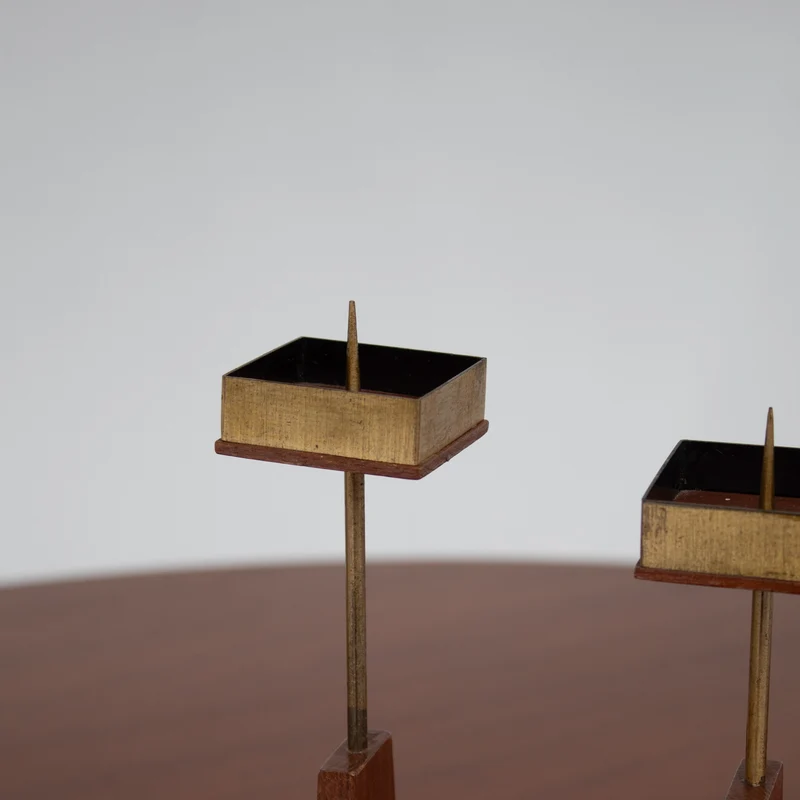 Vintage Candle Holders in Wood / Teak
