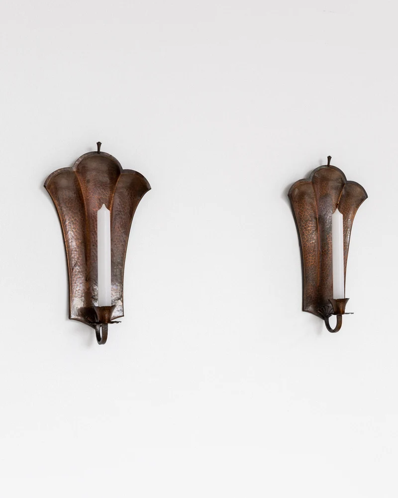 Pair of Swedish Art Deco Copper Wall Sconces, 1930s