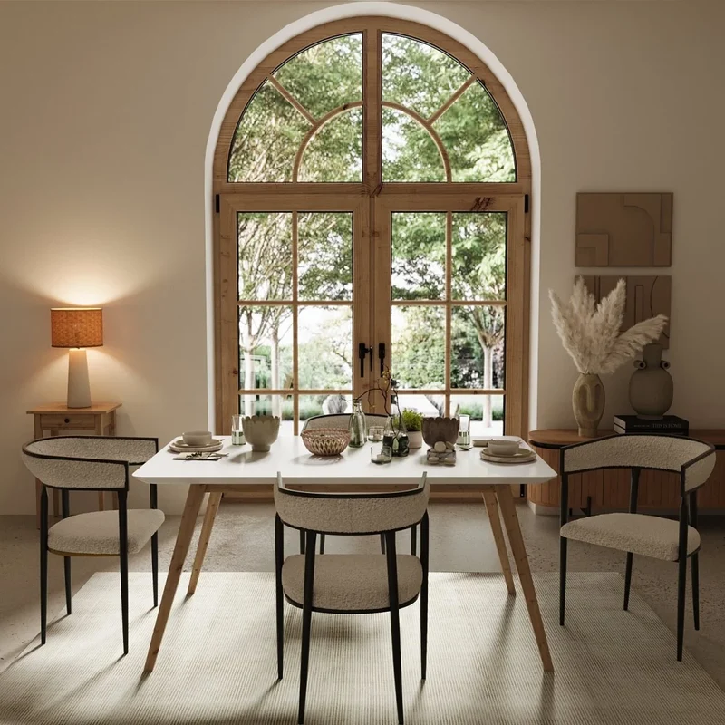 Chaise de salle manger design dossier arrondi bouclette gris cr me Aurore
