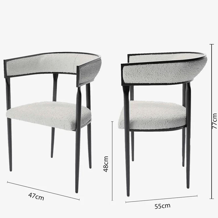 Chaise de salle manger design dossier arrondi bouclette gris cr me Aurore