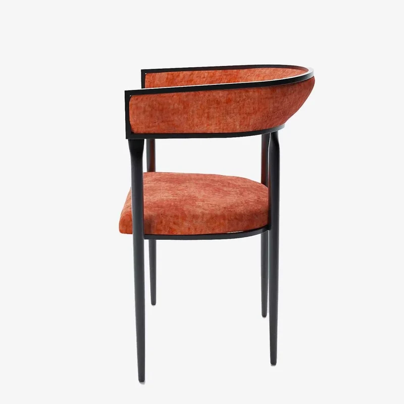 Chaise de salle manger design dossier arrondi velours ocre Aurore