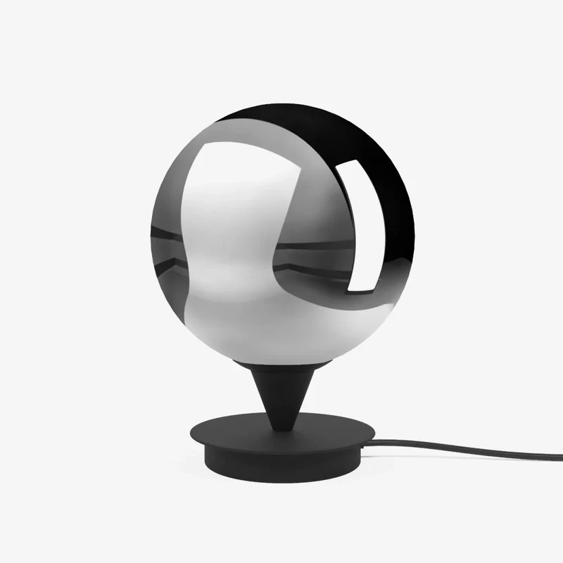Lampe à poser design en métal noir et verre fumé