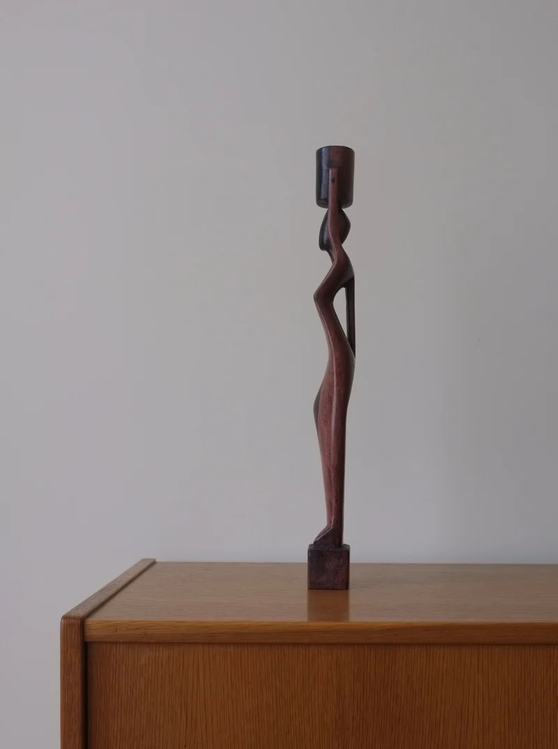 Carved Wood Female Candleholder