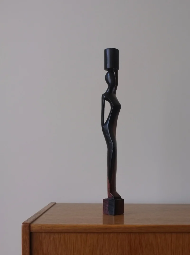 Carved Wood Female Candleholder