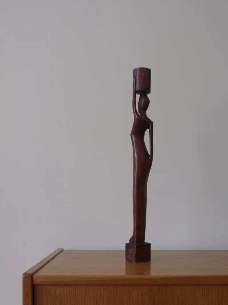Carved Wood Female Candleholder