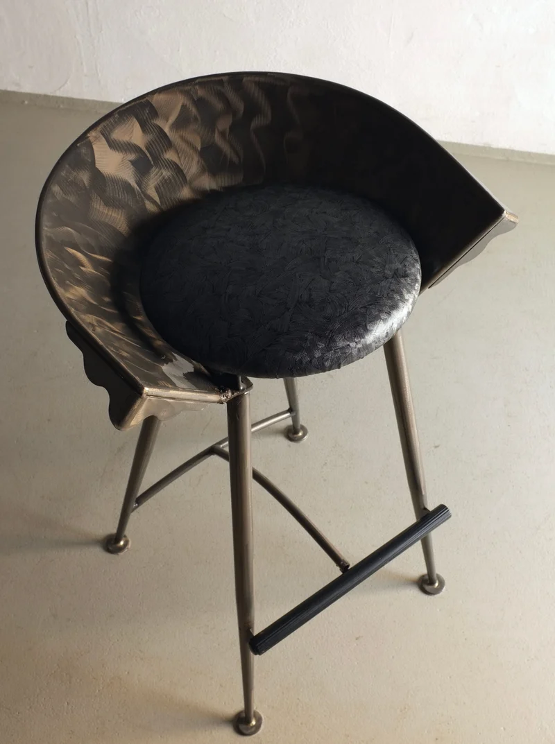 Set of 2 Brutalist Cast Metal Bar Stools 1980s