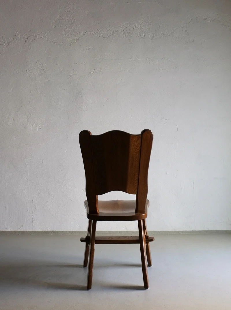 2 Brutalist Solid Oak Chair 1970s
