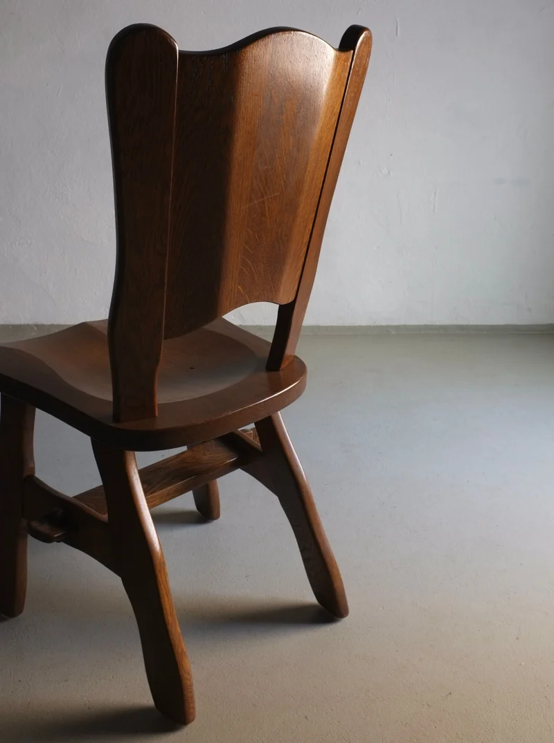 2 Brutalist Solid Oak Chair 1970s