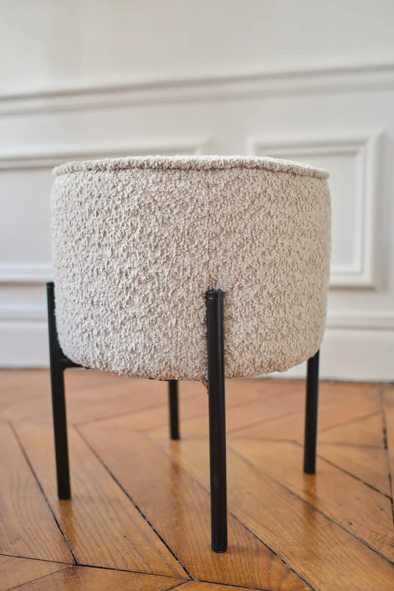 Abel Pouf rond en tissu bouclette cr me pieds en m tal