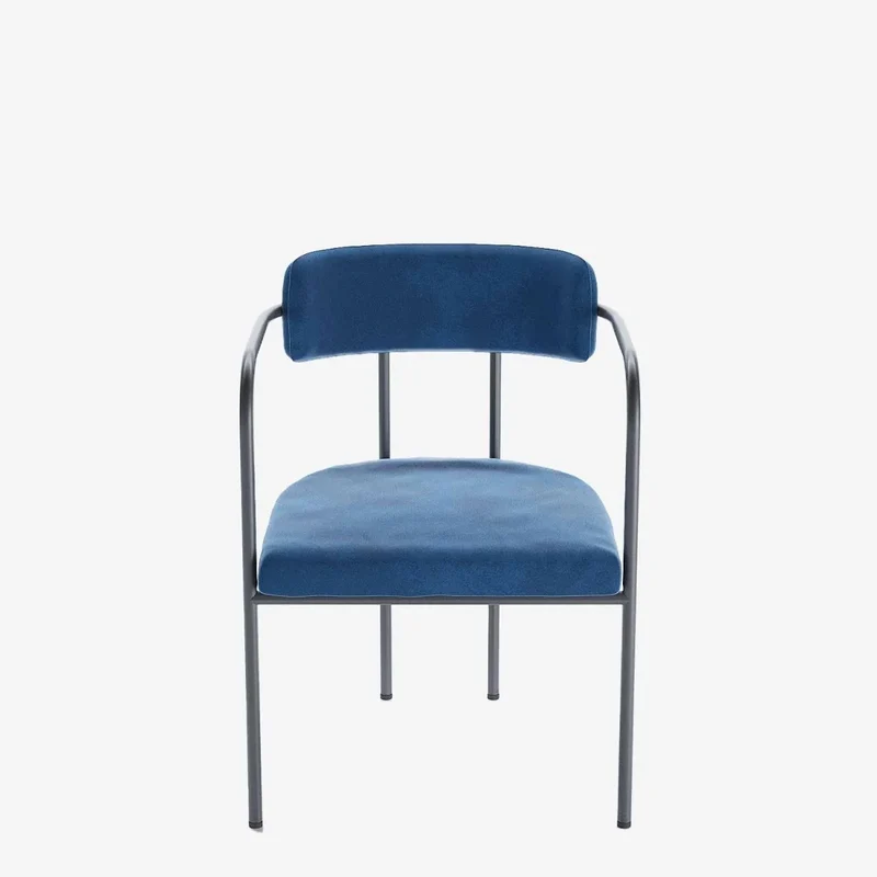 Chaise de salle manger tapiss e avec accoudoirs, velours bleu, Barbara