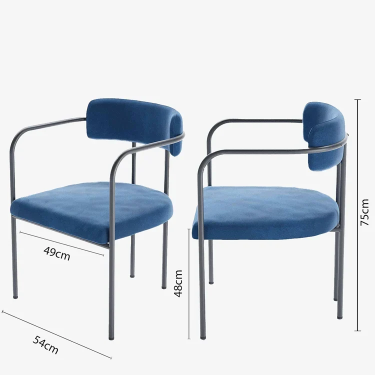 Chaise de salle manger tapiss e avec accoudoirs, velours bleu, Barbara