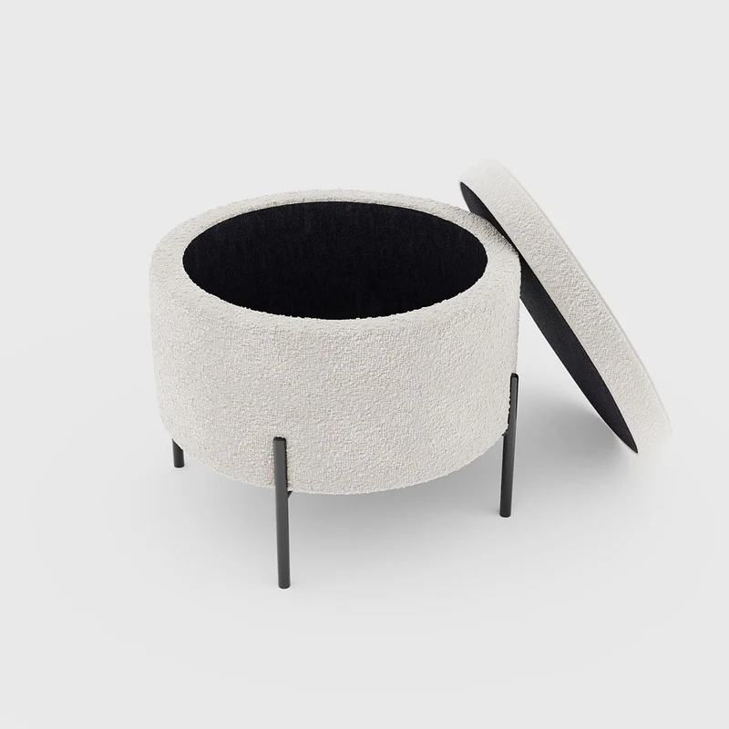 Angelo Pouf coffre en tissu bouclette cr me