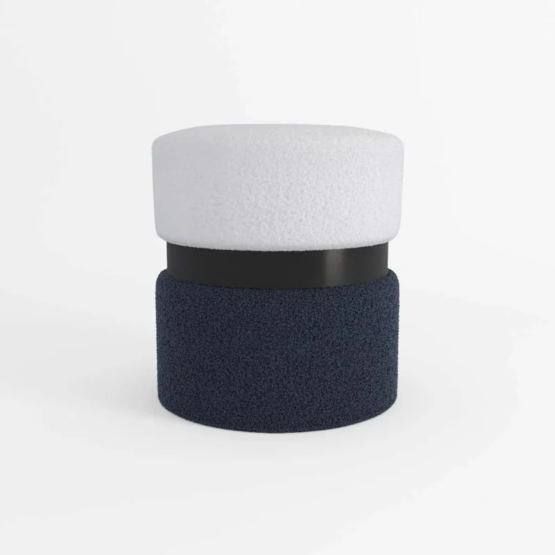 Pouf contemporain, bicolore bleu et métal noir