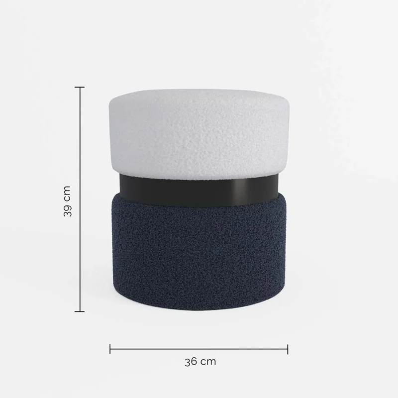 Pouf contemporain, bicolore bleu et métal noir