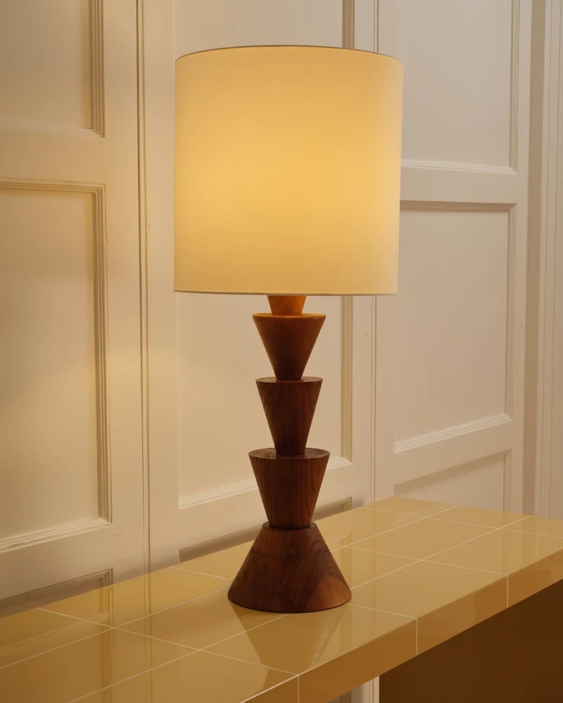 Vintage Graphic Wooden Table Lamp - Italy, 1970s