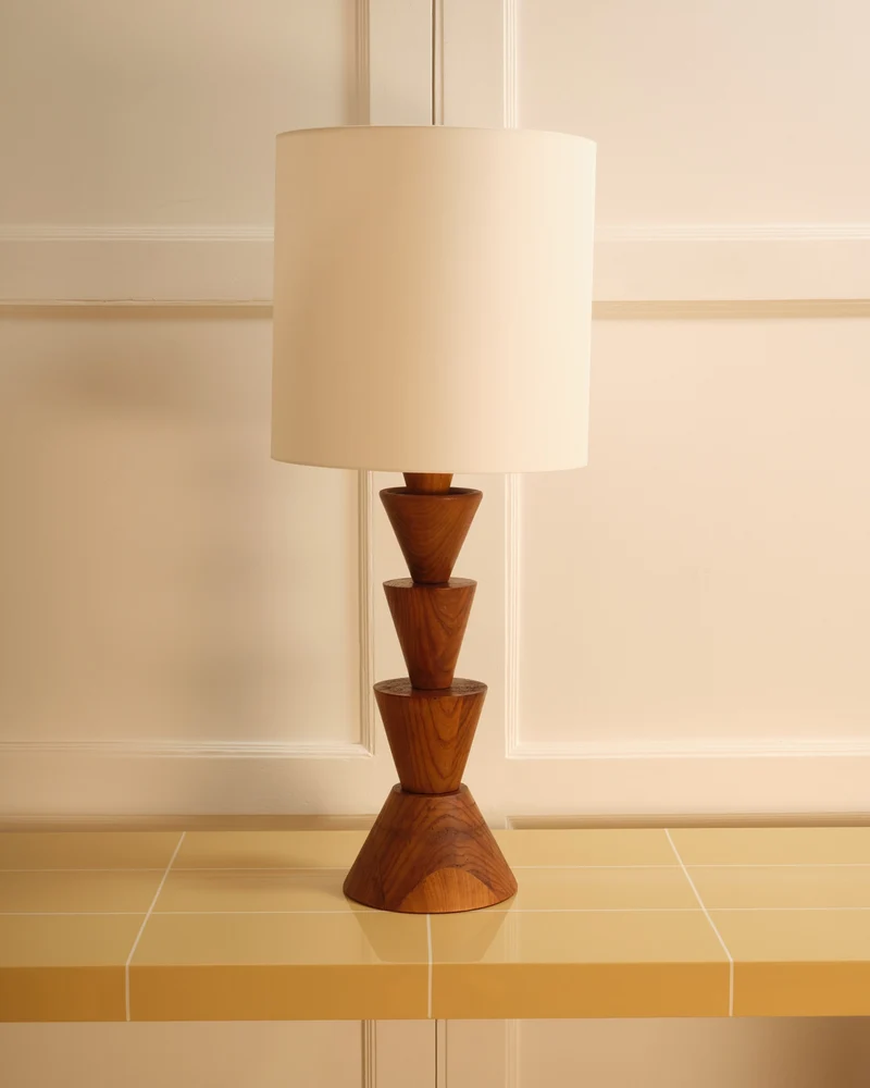 Vintage Graphic Wooden Table Lamp - Italy, 1970s