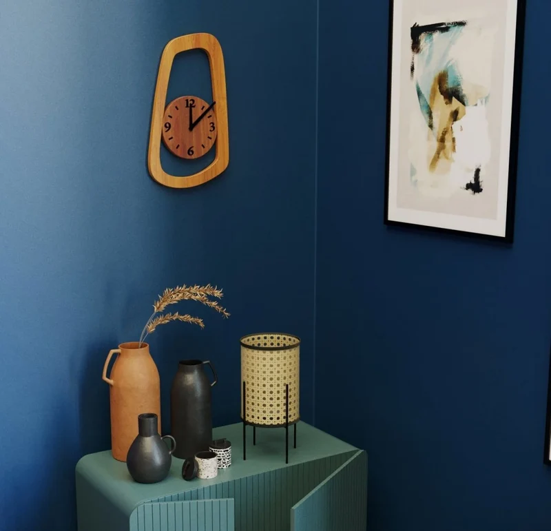 Lampe à poser en métal et rotin