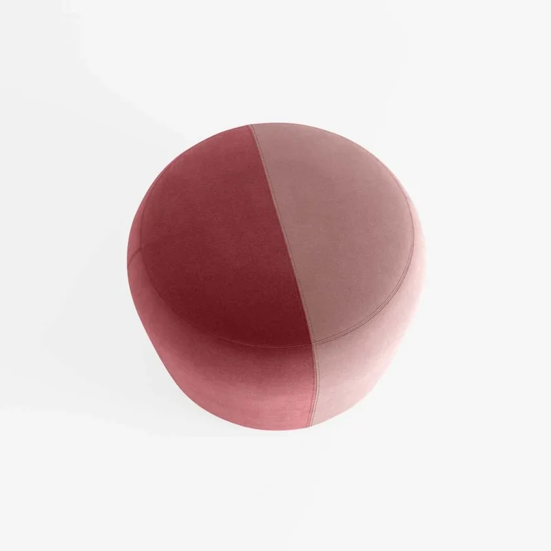 Pouf rond en velours bicolore rouge