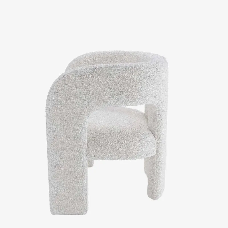 Fauteuil de salle à manger en bouclette blanche