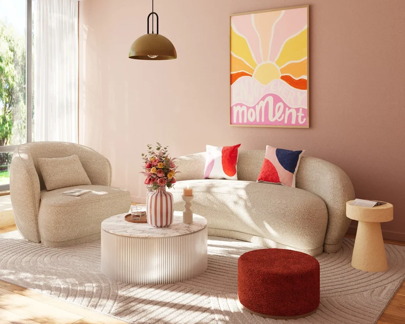 Fauteuil design boucl beige Pablo