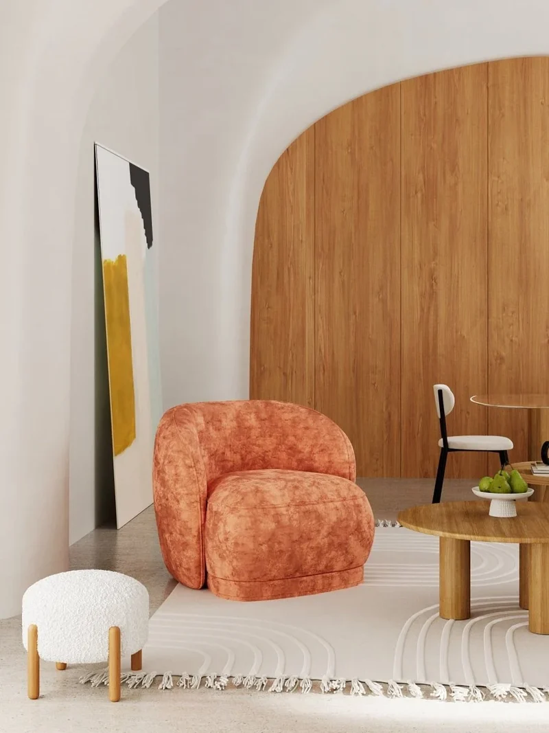 Fauteuil design en velours ocre Pablo