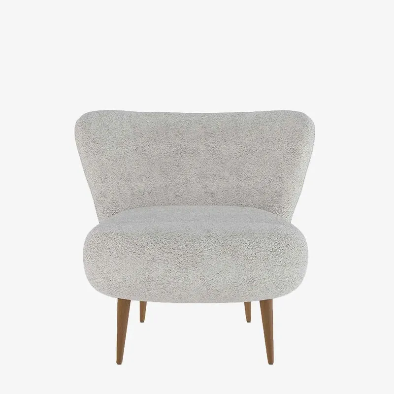 Fauteuil en tissu bouclette gris-cr me et bois