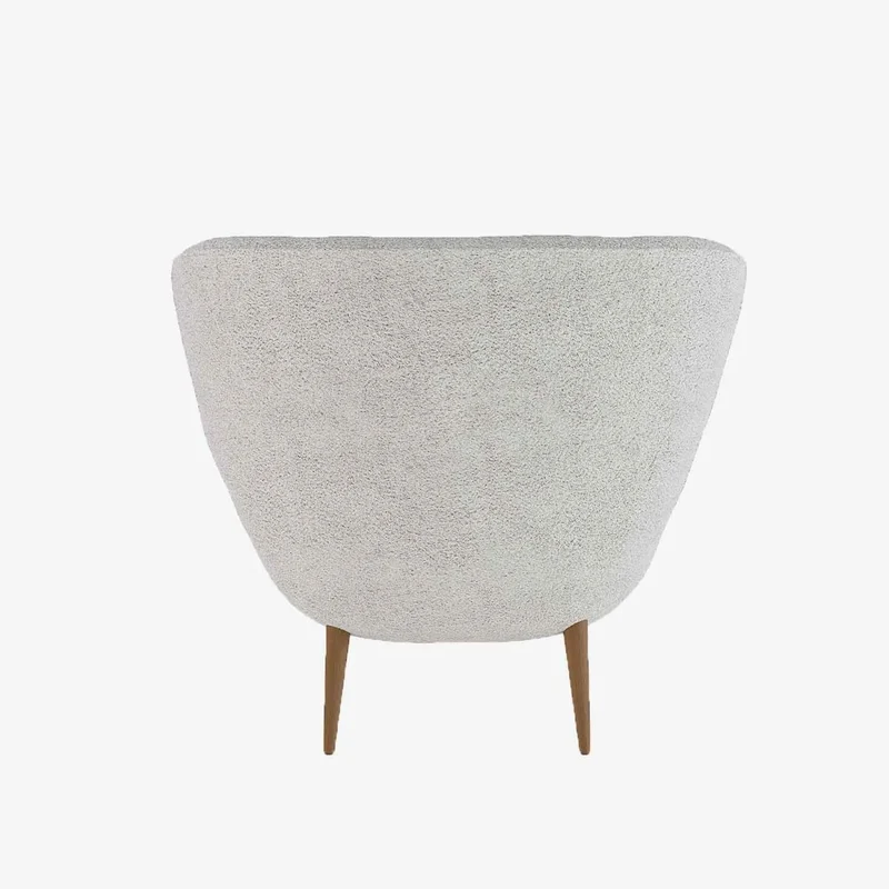 Fauteuil en tissu bouclette gris-cr me et bois