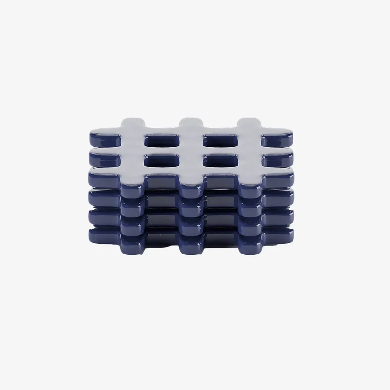Lot de 4 dessous de verre, carr c ramique tress e bleu