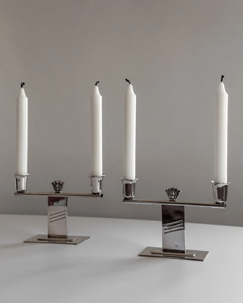 Pair of Silver-Plated Art Deco Candle Holders