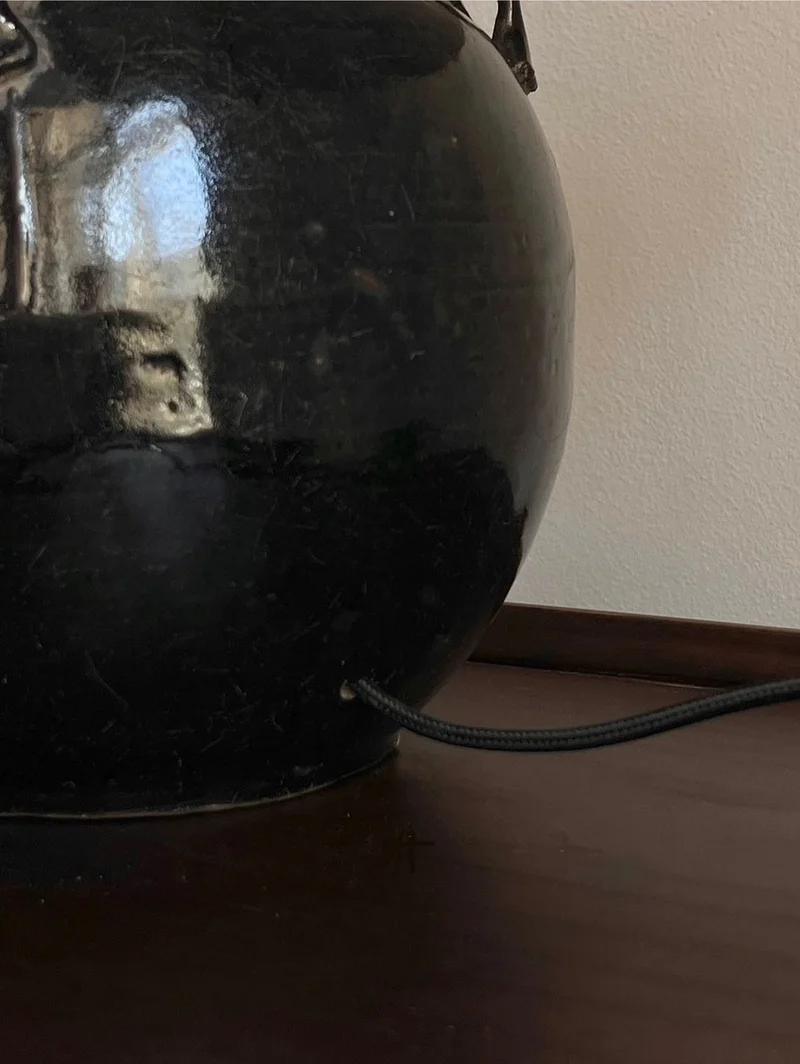 Vintage Antique Glazed Table Lamp with Ears