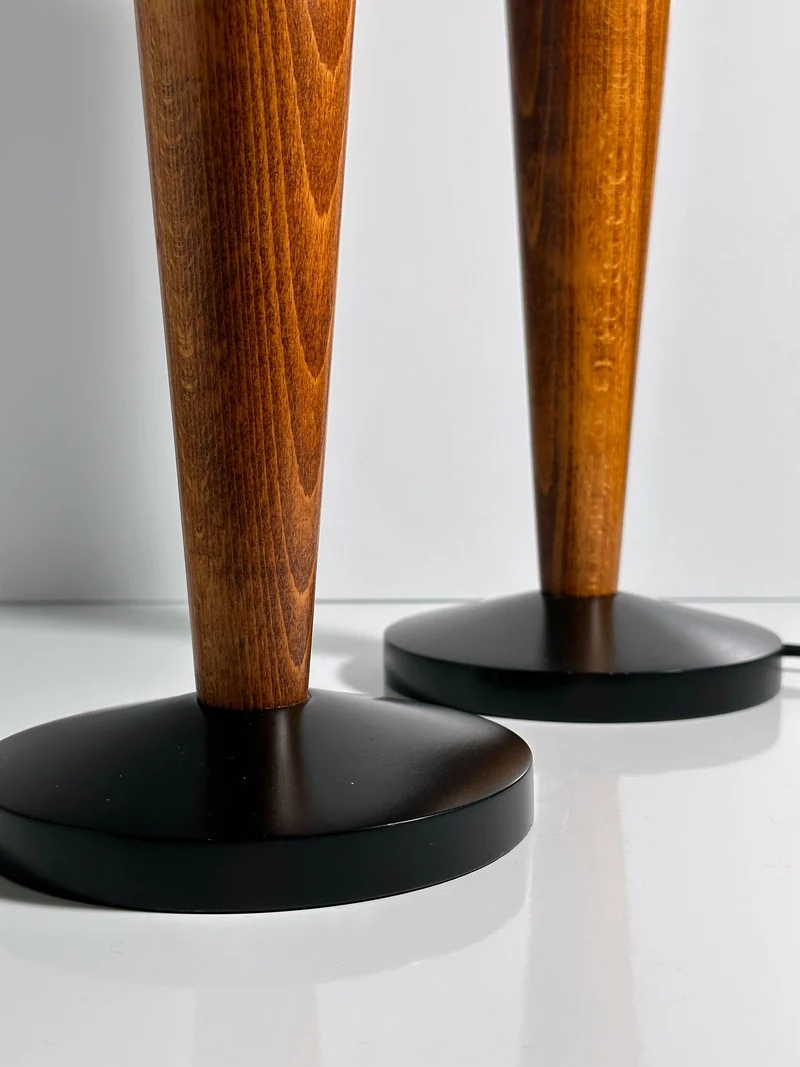 Vintage Pair of Art Deco Chalices with Teak Wood Table Lamp