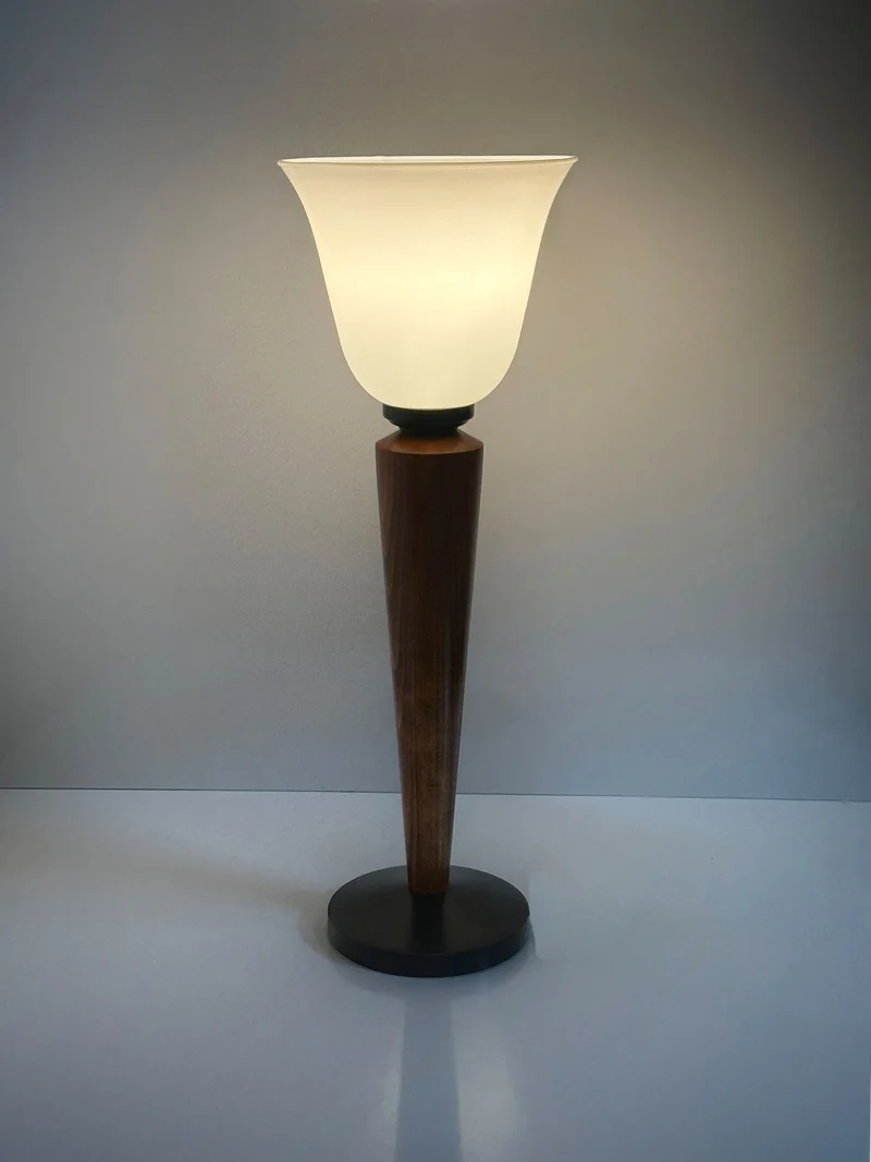 Vintage Pair of Art Deco Chalices with Teak Wood Table Lamp