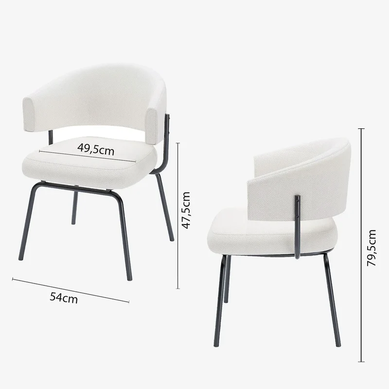 Lot de 2 chaises avec accoudoir tendance en tissu chenille blanc Silva