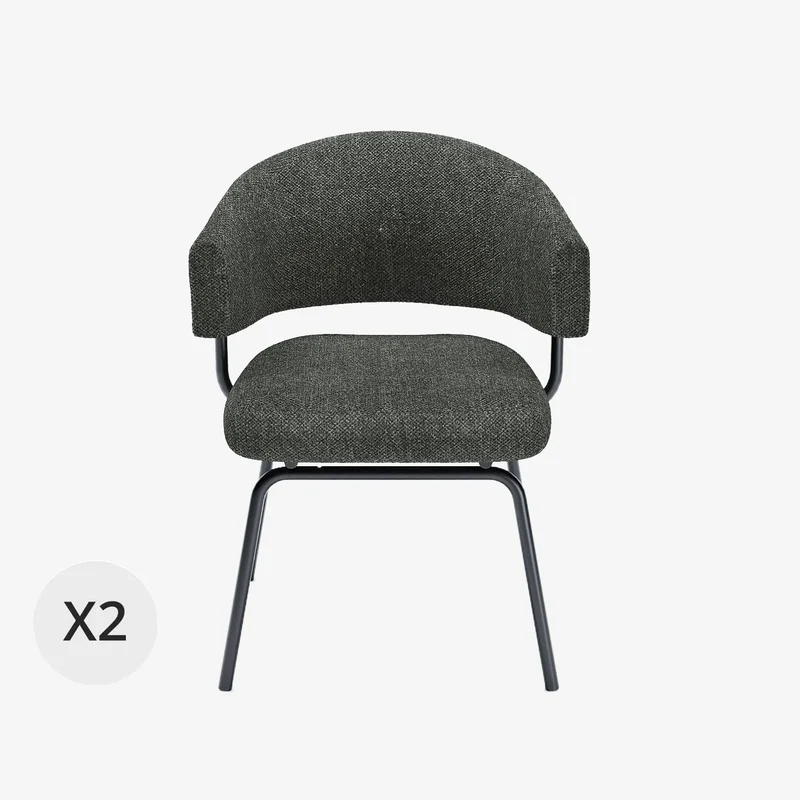 Lot de 2 chaises avec accoudoir tendance en tissu chenille gris-anthracite Silva