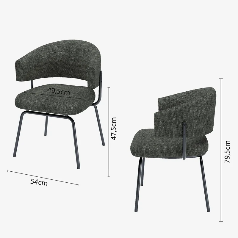 Lot de 2 chaises avec accoudoir tendance en tissu chenille gris-anthracite Silva