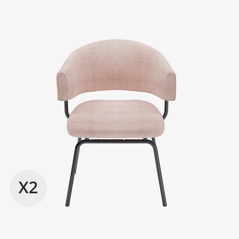 Lot de 2 chaises avec accoudoir tendance en tissu chenille rose poudr Silva