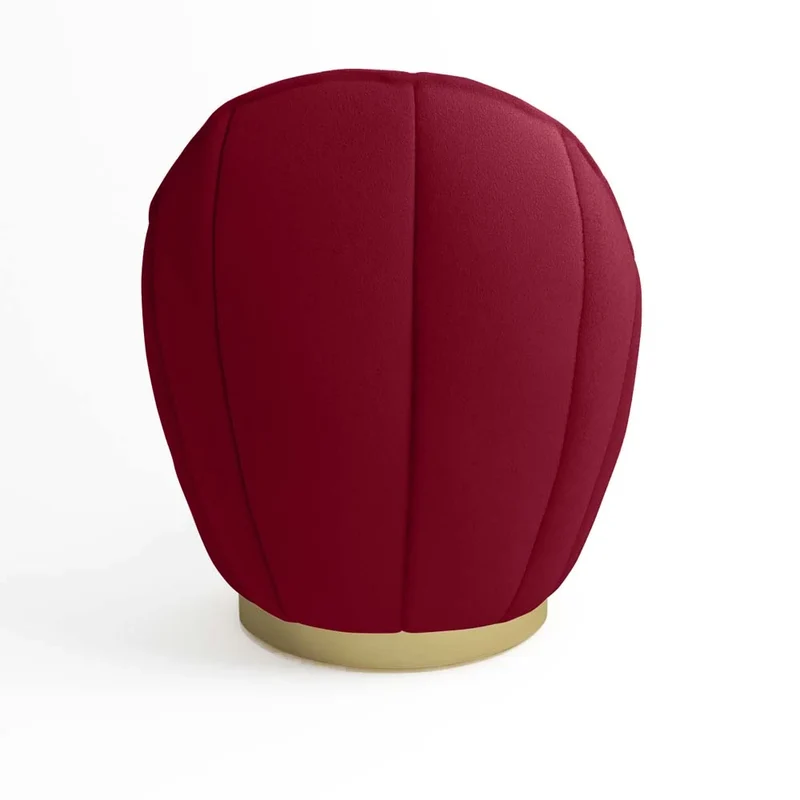 Fauteuil en velours bordeaux, base cerclage dor effet laiton