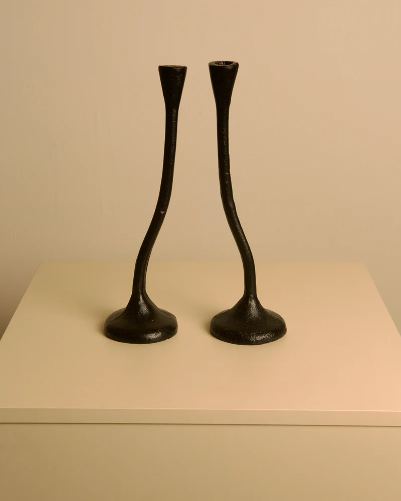 Pair of "Torsadé" Candleholders in Black Cast Aluminum from the 80s