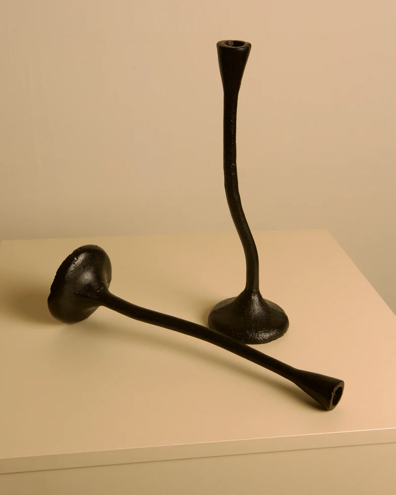 Pair of "Torsadé" Candleholders in Black Cast Aluminum from the 80s
