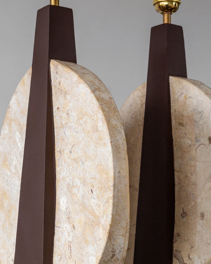 Vintage Pair of Large Travertine Table Lamps, 1970s