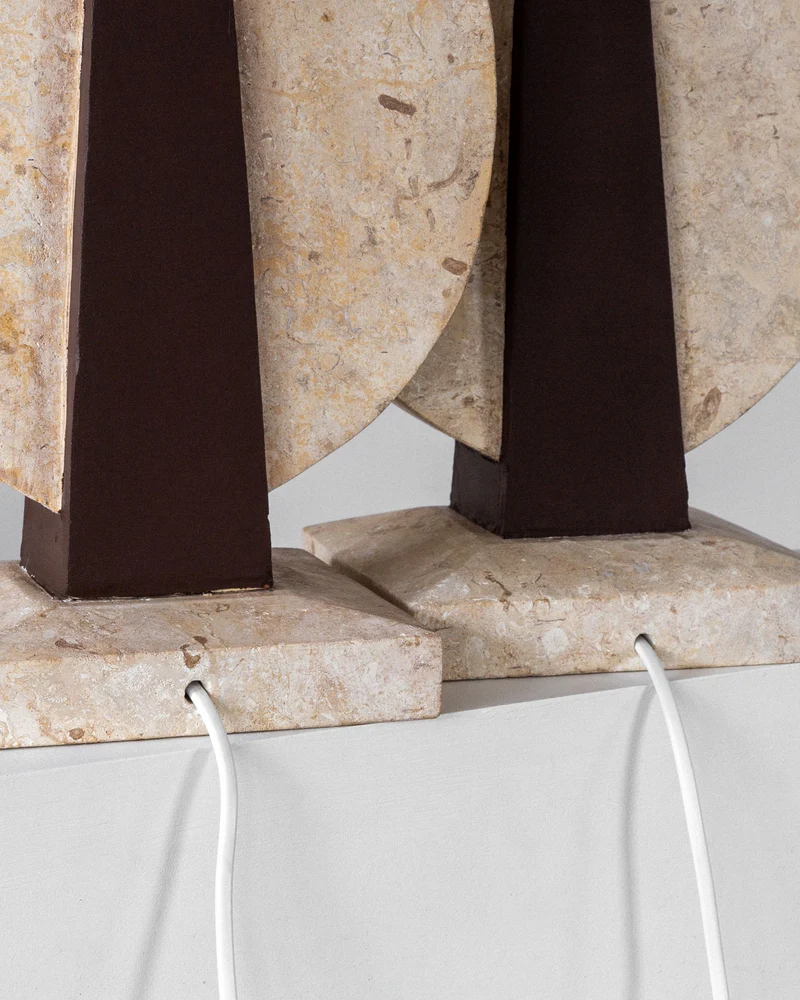 Vintage Pair of Large Travertine Table Lamps, 1970s